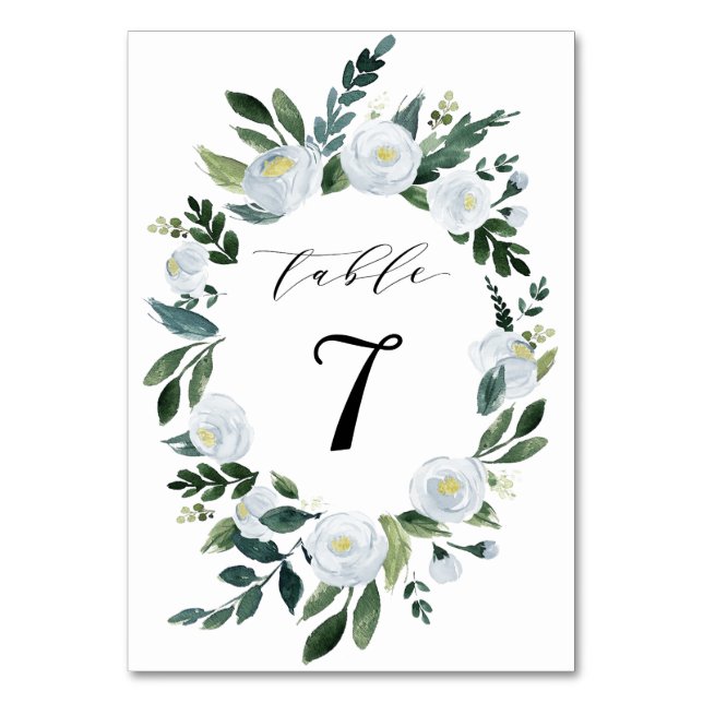 Elegant Dusty Blue Floral Rustic Garden Wedding Table Number (Front)