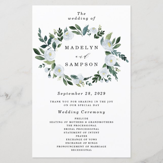 Elegant Dusty Blue Floral Rustic Wedding Programs (Front)