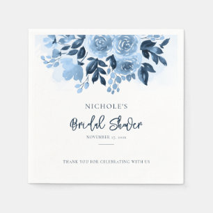 Elegant Dusty Blue Floral Script Bridal Shower Napkin