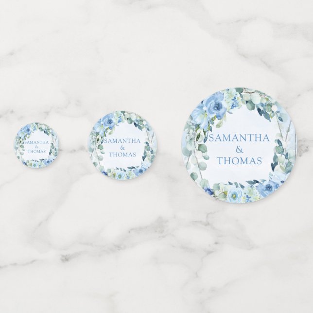 Elegant  Dusty Blue floral silver frame wedding  Confetti (Fronts)