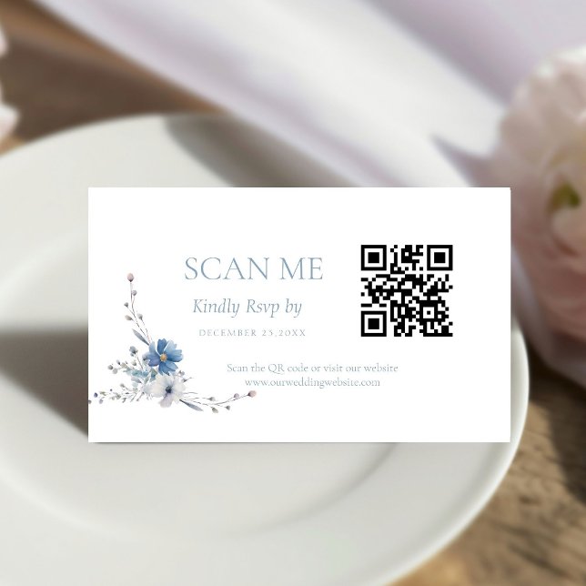 Elegant Dusty Blue Floral Spring Bloom Wedding Enclosure Card (Creator Uploaded)