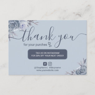 Elegant Dusty Blue Floral Thank You for Order Card