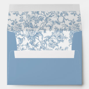 Elegant Dusty Blue Floral Toile Wedding Address Envelope