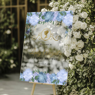 Elegant Dusty Blue Floral Victorian Bridal Shower Acrylic Sign