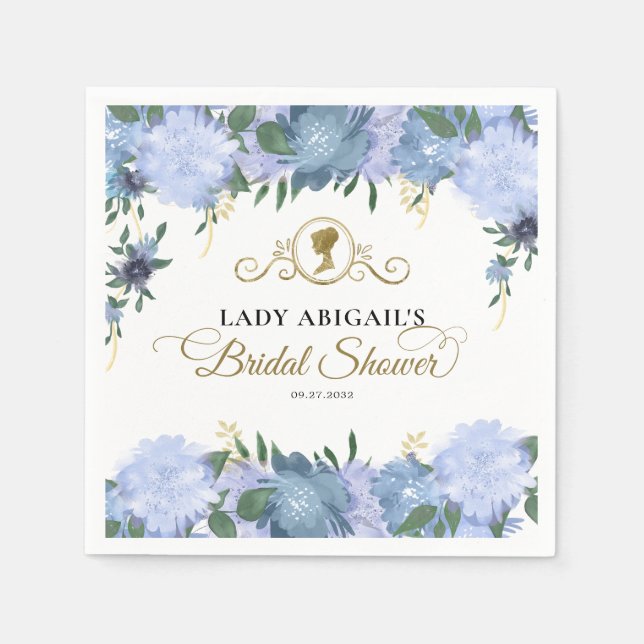 Elegant Dusty Blue Floral Victorian Bridal Shower Napkin (Front)