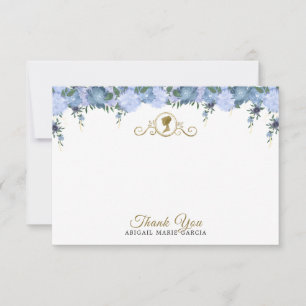 Elegant Dusty Blue Floral Victorian Bridal Shower Thank You Card