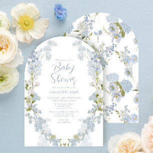 Elegant Dusty Blue Floral Watercolor Baby Shower Invitation