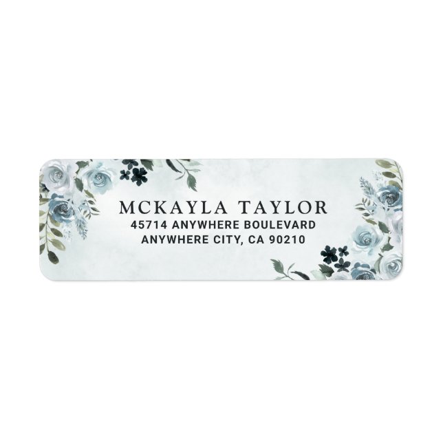 Elegant Dusty Blue Floral Watercolor Navy Wedding (Front)