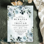 Elegant Dusty Blue Floral Watercolor Navy Wedding Invitation<br><div class="desc">Design features elegant watercolor floral elements in shades of dusty blue and small elements in navy. Design also features various types of greenery and branches with dusty blue watercolor splashes within the corners for added style.</div>