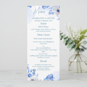 Elegant Dusty Blue Floral Watercolor Wedding Menus