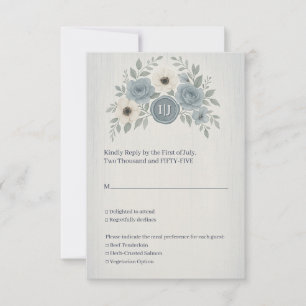 Elegant Dusty Blue Floral Wax Seal Wedding RSVP Card