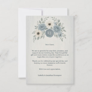 Elegant Dusty Blue Floral Wax Seal Wedding Thank You Card