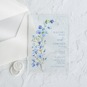 Elegant Dusty Blue Floral Wedding Acrylic Invitations