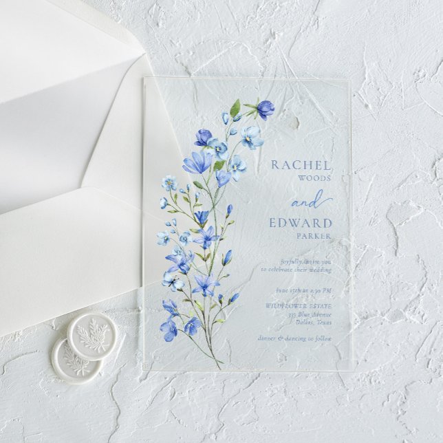 Elegant Dusty Blue Floral Wedding Acrylic Invitations (Creator Uploaded)