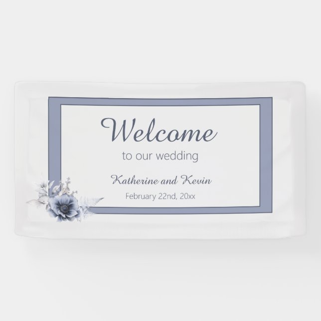 Elegant Dusty Blue Floral Wedding Banner (Horizontal)
