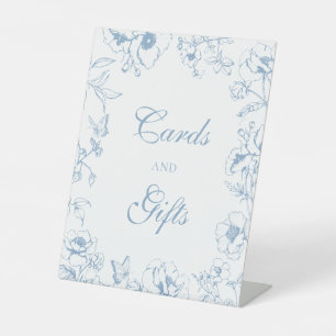 Elegant Dusty Blue Floral Wedding Cards Gifts Pedestal Sign