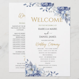 Elegant Dusty Blue Floral Wedding Ceremony Program
