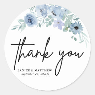 Elegant Dusty Blue Floral Wedding Classic Round Sticker