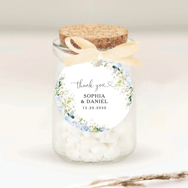 Elegant Dusty Blue Floral Wedding Classic Round  Sticker (Creator Uploaded)