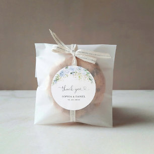 Elegant Dusty Blue Floral Wedding Classic Round  Sticker