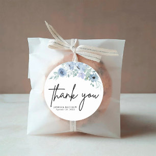 Elegant Dusty Blue Floral Wedding Classic Round Sticker