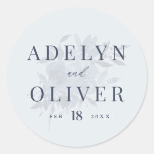 Elegant Dusty Blue Floral Wedding  Classic Round Sticker