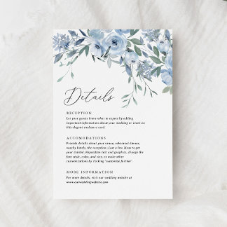 Elegant Dusty Blue Floral Wedding Details Enclosure Card