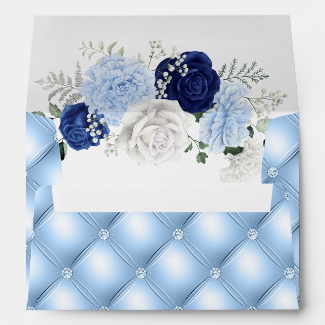 Elegant Dusty Blue Floral wedding envelope (Back (Bottom))
