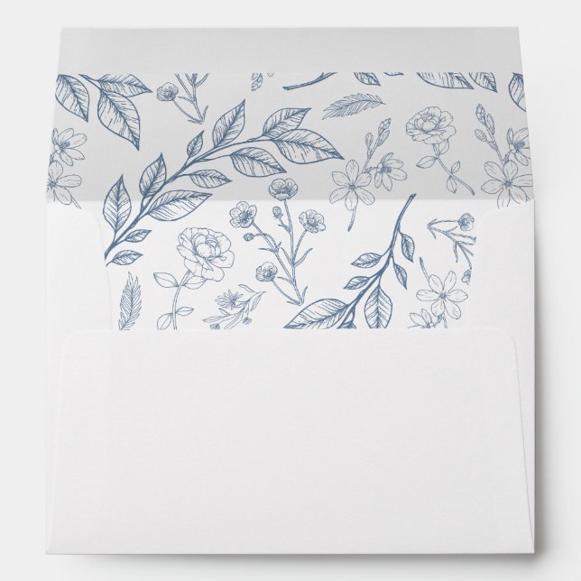 Elegant Dusty Blue Floral Wedding Envelope (Back (Bottom))