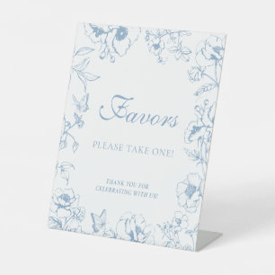 Elegant Dusty Blue Floral Wedding Favors Pedestal Sign