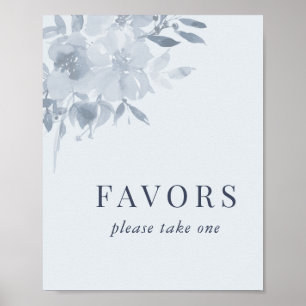 Elegant Dusty Blue Floral Wedding Favours Sign