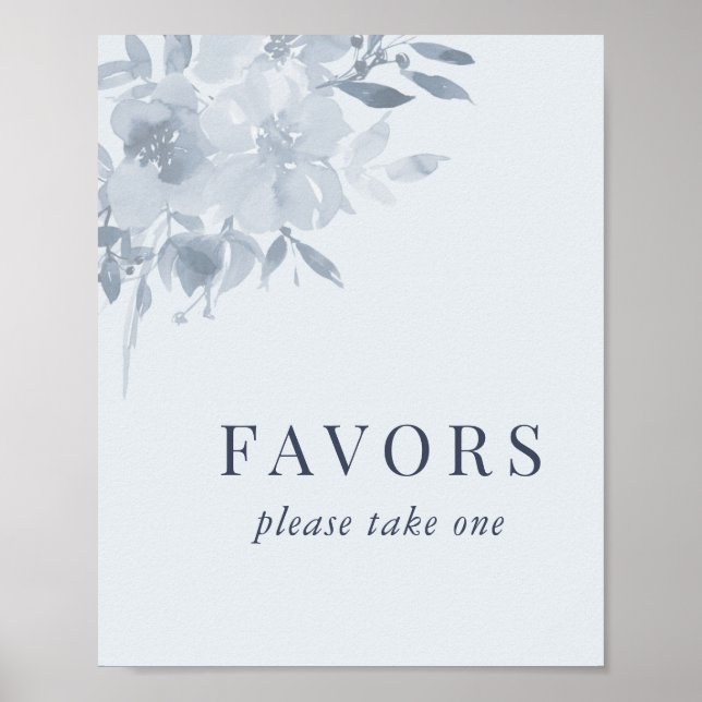 Elegant Dusty Blue Floral Wedding Favours Sign (Front)