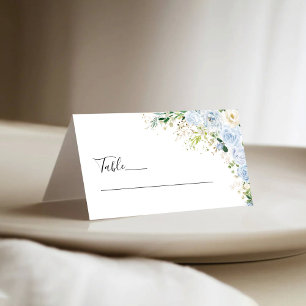 Elegant Dusty Blue Floral Wedding Folded Place Card