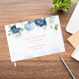 Elegant Dusty Blue Floral Wedding Guest Book