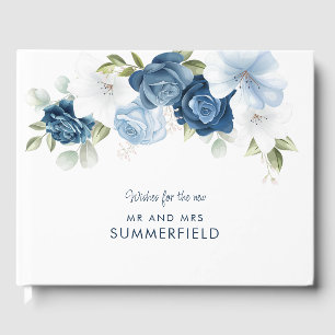 Elegant Dusty Blue Floral Wedding Guest Book