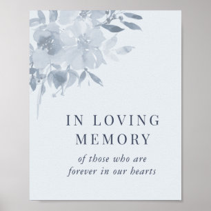 Elegant Dusty Blue Floral Wedding In Loving Memory Poster