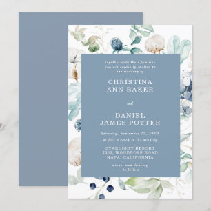 Elegant Dusty Blue Floral Wedding Invitation