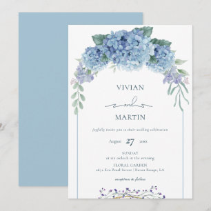 Elegant Dusty Blue Floral Wedding Invitation