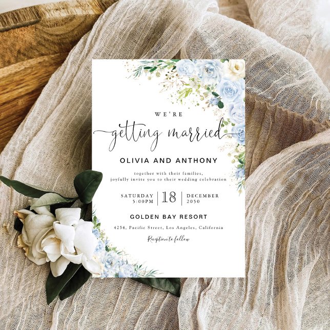 Elegant Dusty Blue Floral Wedding Invitation (Creator Uploaded)