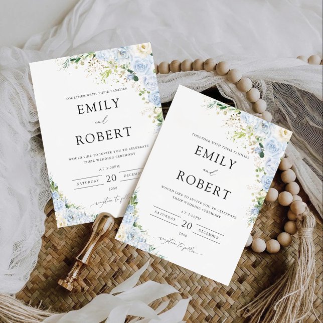 Elegant Dusty Blue Floral Wedding  Invitation (Creator Uploaded)