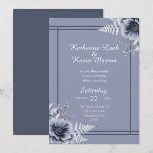 Elegant Dusty Blue Floral Wedding Invitation
