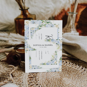 Elegant Dusty Blue Floral Wedding Invitation Belly Band