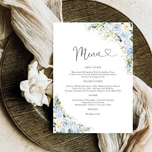 Elegant Dusty Blue Floral Wedding Menu (Creator Uploaded)