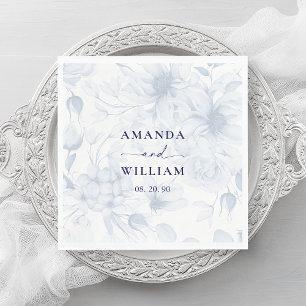 Elegant Dusty Blue Floral Wedding Napkin