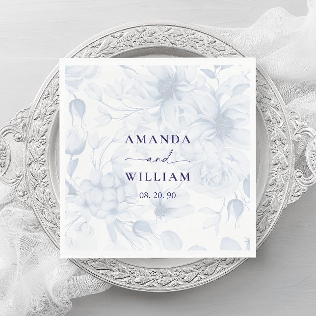 Elegant Dusty Blue Floral Wedding Napkin (Creator Uploaded)