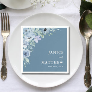 Elegant Dusty Blue Floral Wedding Napkin