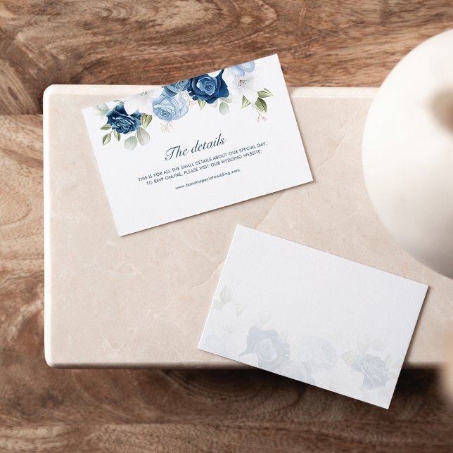 Elegant Dusty Blue Floral Wedding Online Details Enclosure Card (Dusty Blue Floral Script Wedding Details Mini Card)