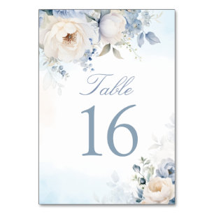 Elegant Dusty Blue Floral Wedding Personalised  Table Number