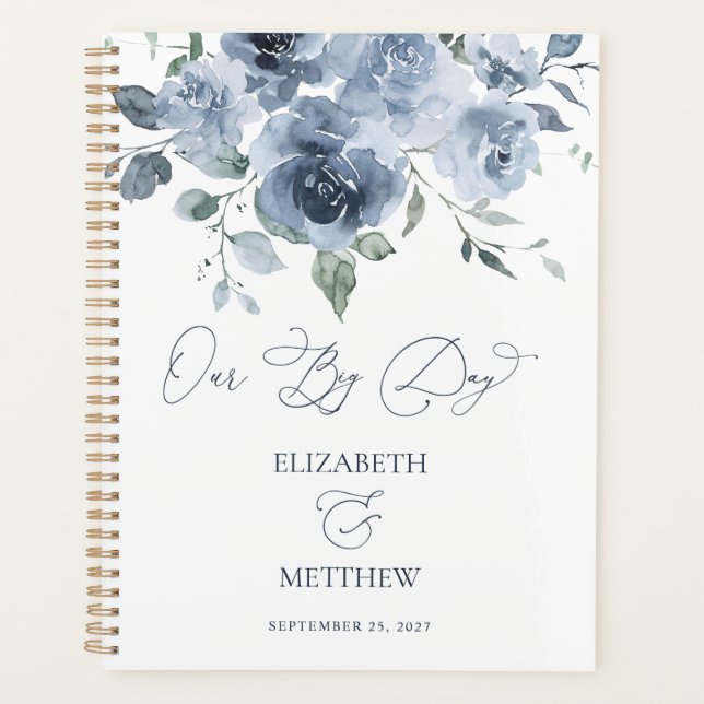 Elegant Dusty Blue Floral Wedding Planner (Front)