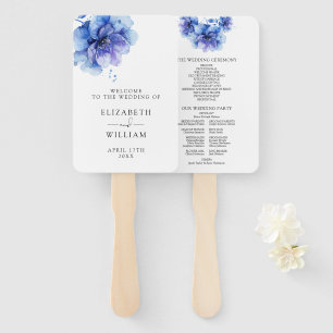 Elegant Dusty Blue Floral Wedding Program Hand Fan